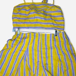 Striped Yellow and Blue Matching Crop Top and Shorts